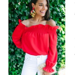 Tuckernuck Marguerite red off the shoulder blouse size small